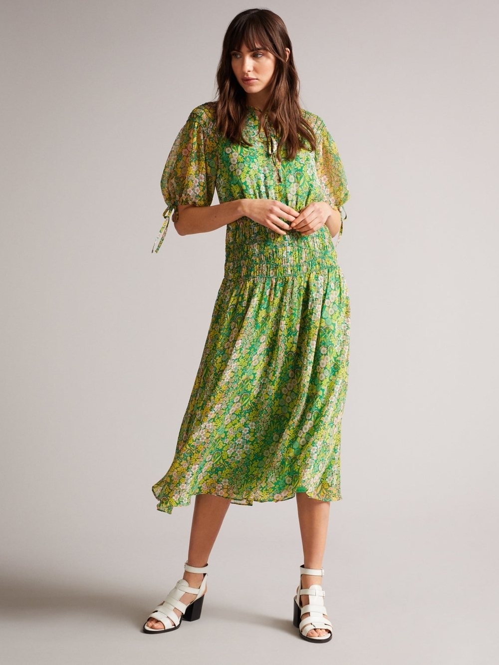 Ted Baker London ursille floral smocked midi dress